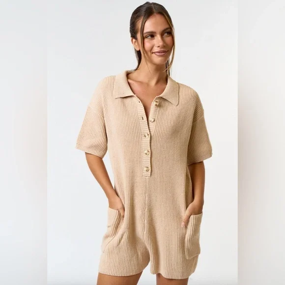 NWOT Button-up Pocket Sweater Romper - Picture 1 of 6